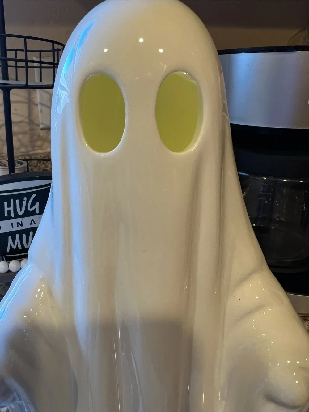 White Ceramic LED Ghost Duo with Pumpkin Charm